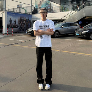 黑色修身直筒牛仔裤男款美式高街弯刀微喇裤cleanfit显腿长裤子