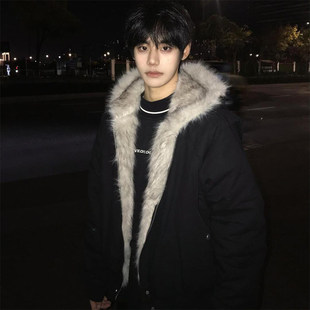 cleanfit座山雕毛领连帽夹克棉服男冬季加厚保暖美式短款棉衣外套