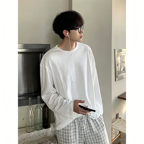 白色老钱风长袖T恤男轻薄透气