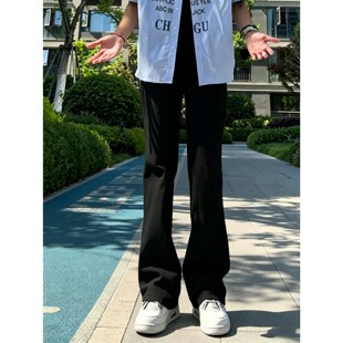 黑色提档微喇牛仔裤男款夏季薄款修身显瘦直筒裤美式高街vibe裤子