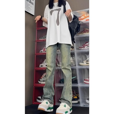 美式高街cleanfit水洗微喇牛仔裤