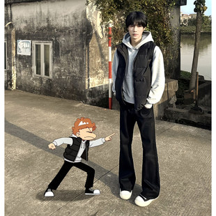 黑色排骨羽绒马甲男秋冬外穿加厚立领无袖背心cleanfit青少年外套