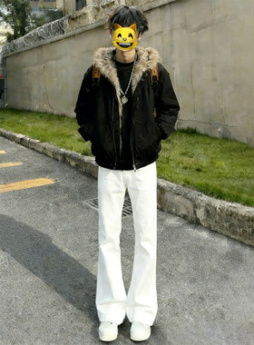 cleanfit白色弯刀新塘牛仔裤男款提档高腰vibe裤子美式直筒微喇裤