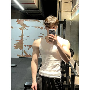 t恤高级感痞帅坎肩汗衫 白色健身运动背心男款 显肌肉无袖 修身 夏季