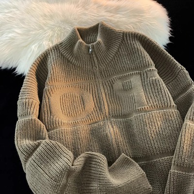 拉链开衫毛衣冬季日系宽松半高领