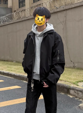 黑色ma1美式飞行夹克男秋季cleanfit短款廓形外套痞帅翻领棒球服