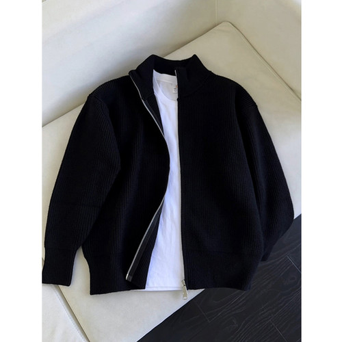 cleanfit黑色拉链毛衣开衫