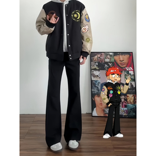 男款 裤 秋冬季 子cleanfit直筒西装 垂感显瘦弯刀裤 黑色微喇休闲西裤