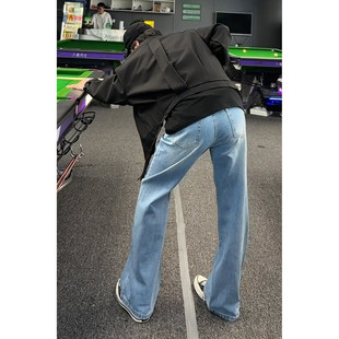 浅蓝色直筒微喇牛仔裤男款春季cleanfit弯刀休闲裤痞帅提档裤子