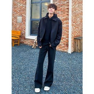 加长垂感休闲裤 秋季 子修身 直筒不贴腿西装 黑色弯刀微喇西裤 裤 男款