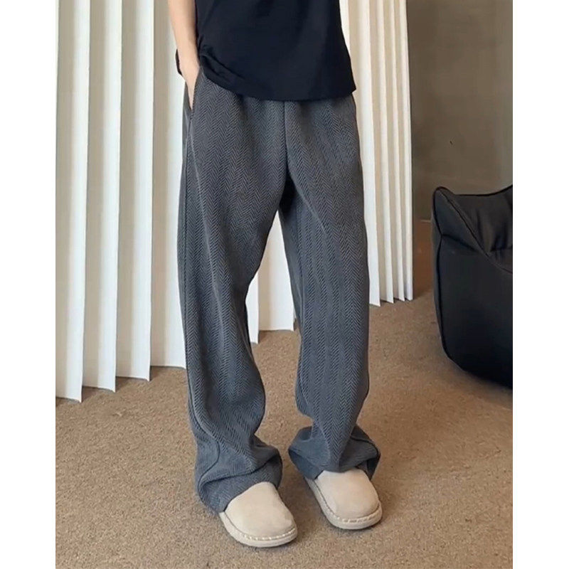 灰色斑马纹肌理感卫裤男款秋冬季阔腿弯刀裤子美式重磅垂感休闲裤,男装,卫裤,淘宝优惠券,粉丝福利购,淘宝优惠卷
