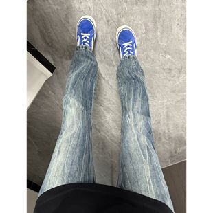 男款 提档微喇裤 秋冬季 子直筒修身 高街vibe裤 cleanfit闪电纹牛仔裤