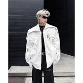 白色解构机车皮衣外套男春秋款 高街痞帅宽松休闲重工夹克 vibe美式