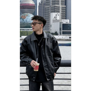 黑色cleanfit皮衣外套男秋冬款高级感痞帅美式复古潮牌机车皮夹克