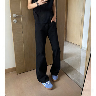 黑色弯刀直筒牛仔裤男款春季cleanfit提档微喇叭裤子痞帅休闲长裤