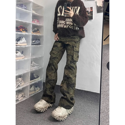 美式复古迷彩微喇工装裤男款vibe