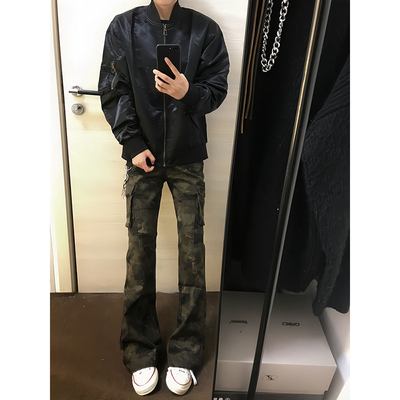 美式复古迷彩微喇工装裤男
