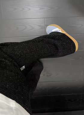 黑色满天星针织卫裤男秋美式复古高级感裤子潮牌小香风情侣阔腿裤