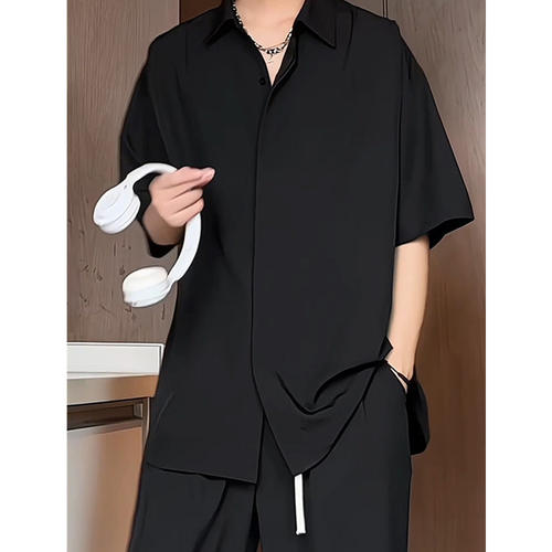 黑色dk衬衫短袖男款夏季套装