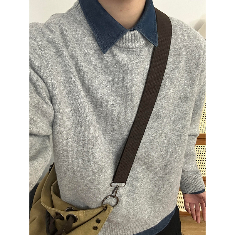 灰色cleanfit圆领套头毛衣男秋冬