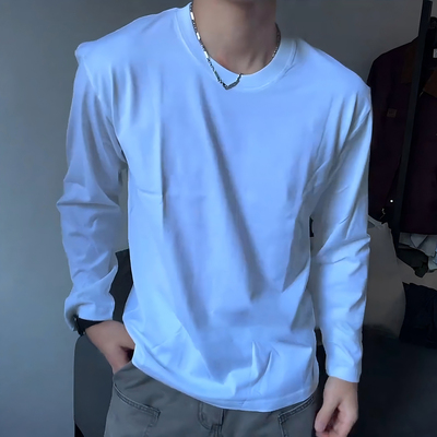 美式正肩白色长袖t恤男款