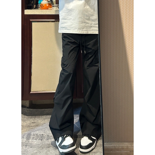 黑色褶皱冰丝裤子男款夏季薄款速干伞兵工装裤cleanfit美式休闲裤