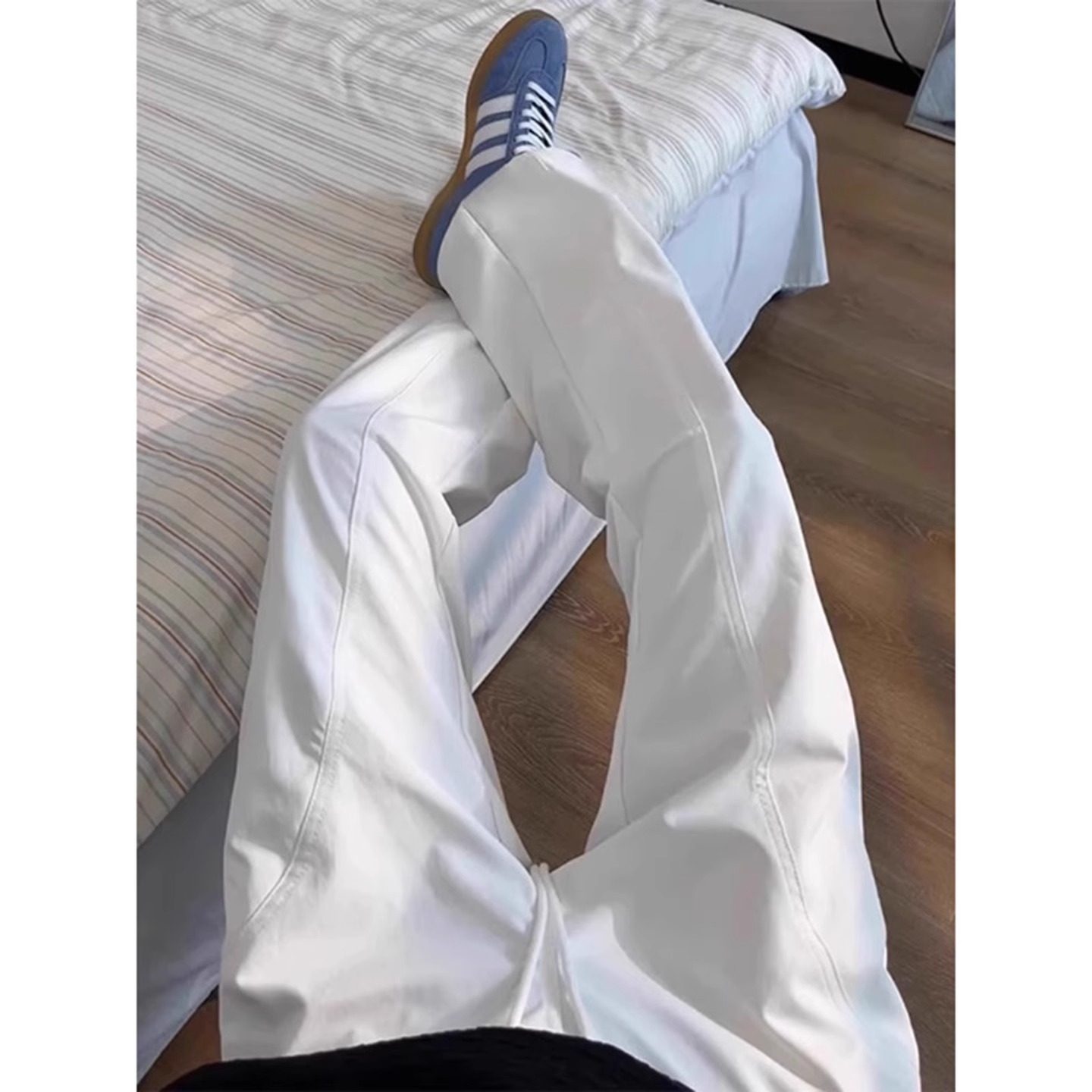 白色斜切防水冲锋裤男款夏季薄款美式速干工装裤子cleanfit微喇裤