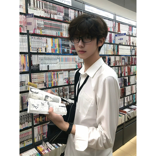 白色cleanfit长袖衬衫男款秋季少年感dk衬衣慵懒学院风高级感外套