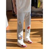 男夏季 美式 重磅休闲运动裤 花卉刺绣弯刀卫裤 子cleanfit微喇直筒裤