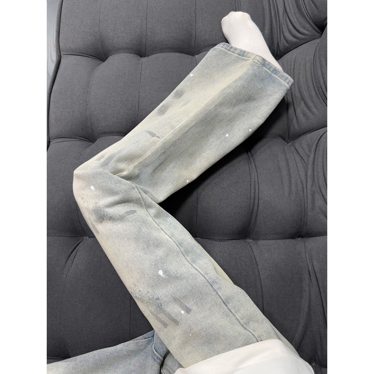 美式泼墨扎染牛仔裤秋季穿搭