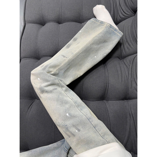 美式泼墨扎染牛仔裤男秋季穿搭vintage直筒裤子高街窄版微喇长裤