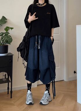 夏日美式工装牛仔七分裤