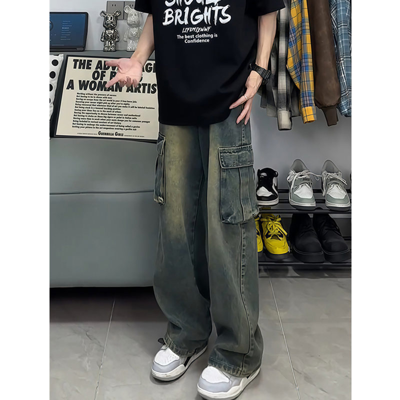 美式复古蓝工装牛仔裤男夏季