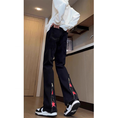 美式复古星星印花牛仔裤