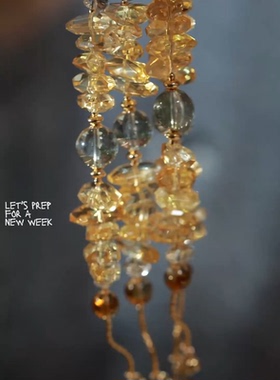 高档天然绿幽灵黄水晶钻切随形手链原创设计款搭配14K包金工艺