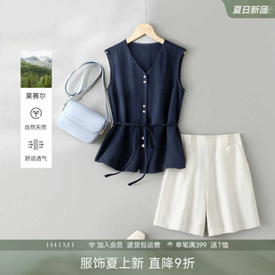 新款 IHIMI海谧无袖 上衣直筒短裤 两件套女2026夏季 干练气质套装