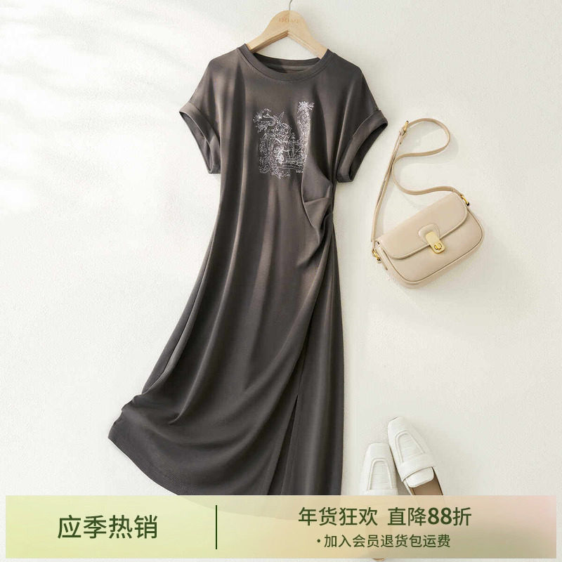 IHIMI海谧设计感刺绣棉T恤裙女2025夏季新款遮肉休闲运动连衣裙,女装/女士精品,连衣裙,淘宝优惠券,粉丝福利购,淘宝优惠卷