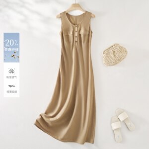 IHIMI海谧法式天然亚麻混纺背心连衣裙女2026夏季高级感无袖长裙