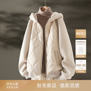IHIMI海谧加厚连帽棉衣女2024冬季新款棉服棉袄夹棉秋冬加棉外套