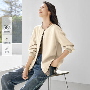 IHIMI海谧假两件圆领条纹拼接卫衣外套女款春季休闲宽松显瘦上衣