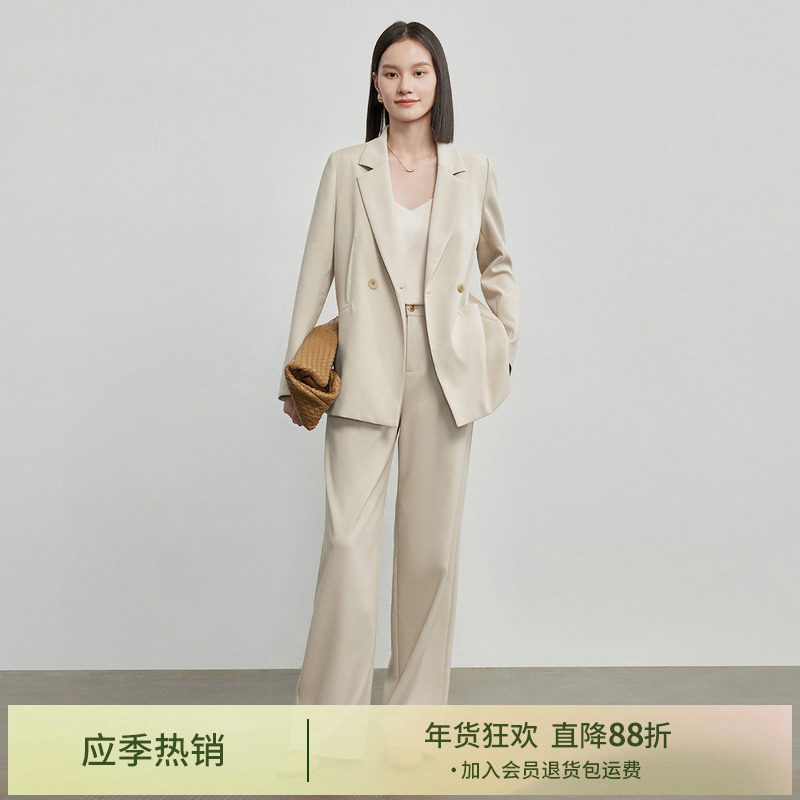 IHIMI海谧高级感小西装直筒裤两件套女2025秋季新款外套裤子套装,女装/女士精品,时尚套装,淘宝优惠券,粉丝福利购,淘宝优惠卷