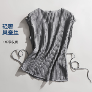 IHIMI海谧桑蚕丝轻奢肌理小衫夏季女款知性气质绑带收腰显瘦衬衫