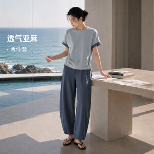 IHIMI海谧夏季亚麻T恤套装