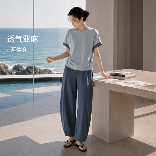 IHIMI海谧夏季亚麻T恤套装
