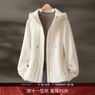 IHIMI海谧小蛮腰轻运动弹力棉服女2026年秋季轻薄显瘦连帽外套