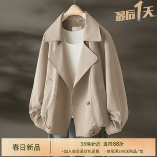 IHIMI海谧老钱风拼接松紧下摆夹克外套女款春季宽松显瘦短款风衣