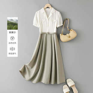 IHIMI高级感减龄洋气假两件小个子通勤连衣裙女夏季新款气质长裙