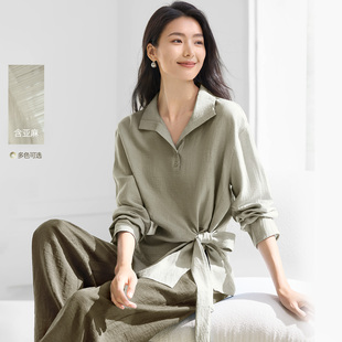 IHIMI海谧侧腰打结显瘦长袖衬衫女款春季气质通勤百搭设计感上衣