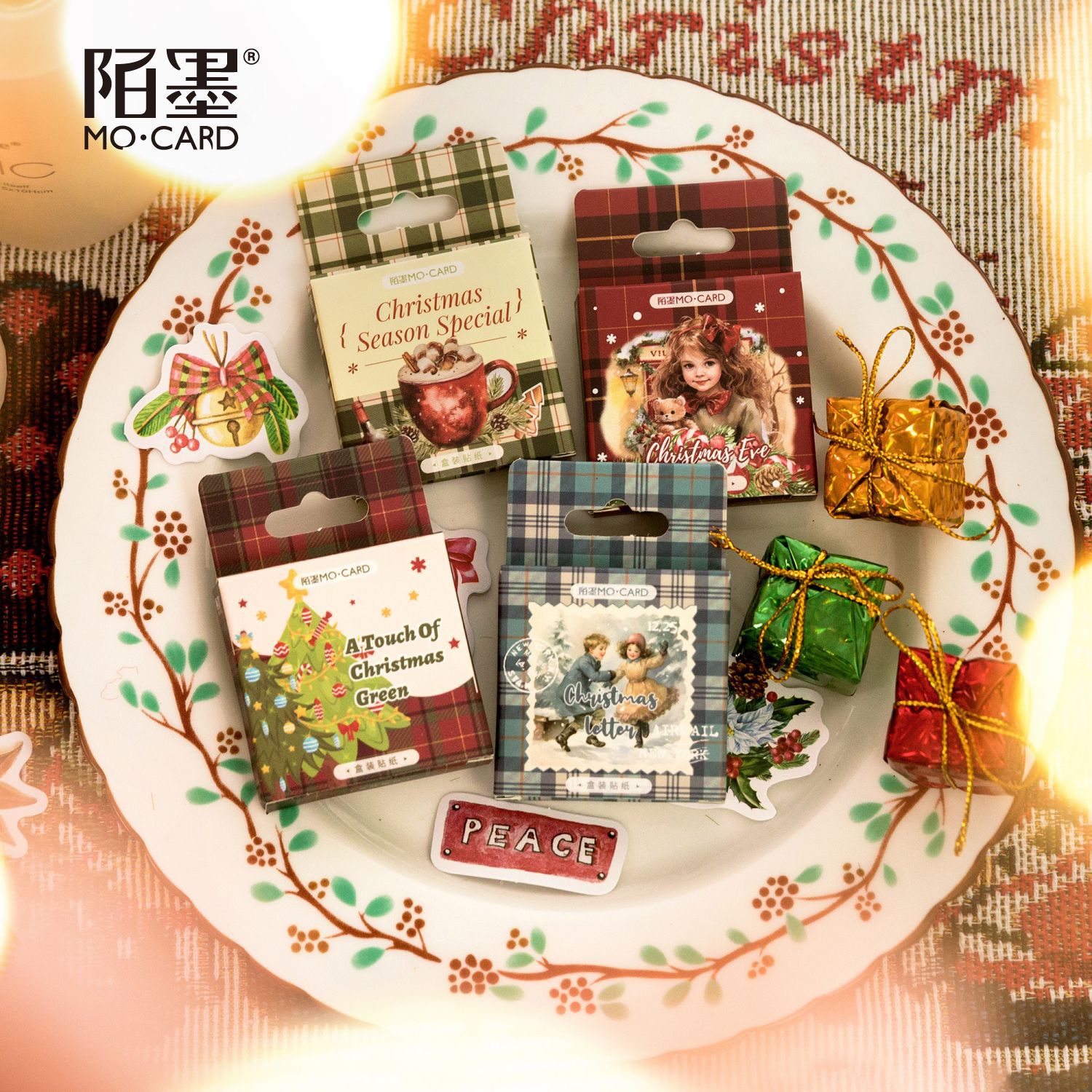 陌墨 盒装贴纸 礼遇圣诞系列 圣诞节礼物包装diy装饰封口贴46枚入