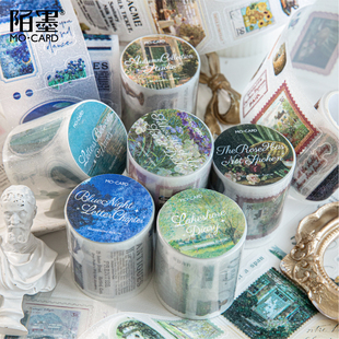 复古油画风手帐DIY造景装 漫邮画集 饰 闪砂PET模切胶带 墨言陌墨